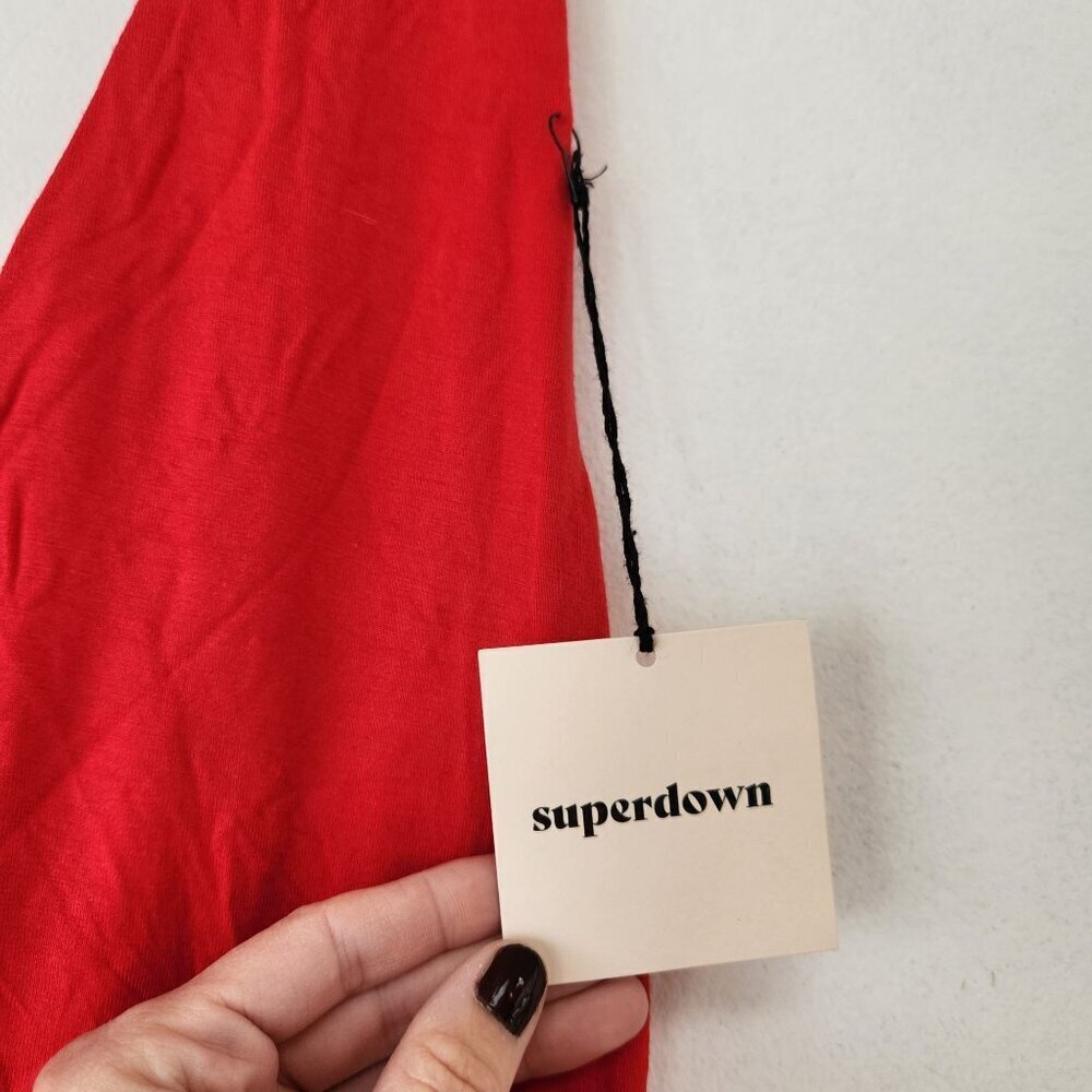 NWT Superdown Erika Deep V Stretch Jersey Red Maxi Dress Full Length L - Picture 8 of 12